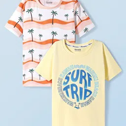 Honeyhap Boys Pack of 2 Typography Printed Bio Finish Round Neck Cotton T-shirts-image-60