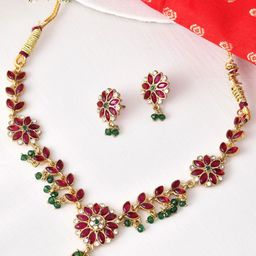 Anouk Gold-Plated Stone Studded & Beaded Jewellery Set-image-52