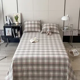JC HOME Grey & Pink Cotton Striped 220 TC King BedsheetSet 2.43m x 2.64m-image-66