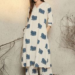 Indo Era Printed V-Neck Top With Trousers Co-Ords-picture-11