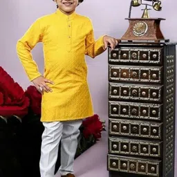 Qtsy Boys Embroidered Regular Mirror Work Pure Cotton Kurta with Pyjamas-image-64