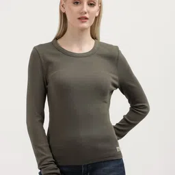 Calvin Klein Jeans Women Striped High Neck Monochrome Pockets Slim Fit T-shirt-image-40