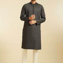 Diwas by Manyavar Floral Printed Mandarin Collar Pure Cotton Straight Kurta With Pyjamas-image-118