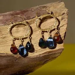 AMI Gold-Plated Artificial Stones Studded Contemporary Hoop Earrings-46