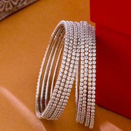 Anouk Women Set of 8 American Diamond Silver Plated Bangles-41