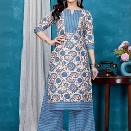ZELZIS Women Floral Printed Regular Pure Cotton Kurta with Palazzos-picture-41