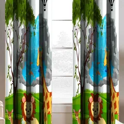BELLA TRUE White & Blue 2 Pieces Printed Window Curtains-image-84