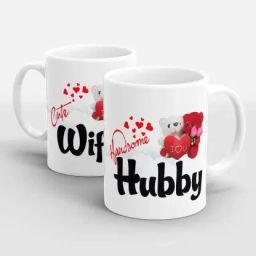 Hubby Wifiy Printed Tea & Coffee 350ml Ceramic for Couple's Ceramic Coffee Mug-image-49