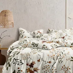 Myntra Elegant Homes White & Green Floral 350 TC Bedsheet with 2 Pillow Covers-image-11