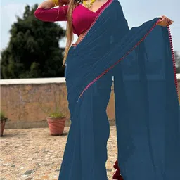 KALINI Kutchi Embroidery Pure Georgette Half and Half Saree-52
