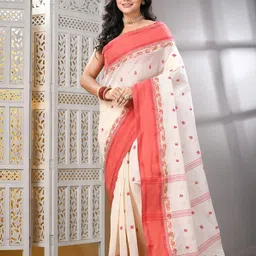 WoodenTant Floral Woven Design Pure Cotton Taant Saree-picture-14