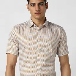 V Dot Men Slim Fit Spread Collar Geometric Printed Cotton Formal Shirt-image-74