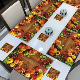 REVEXO 6Pc Red & Green Printed Rectangle Costers & Table Placemats image 2