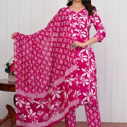 SIGNORIA Women Floral Printed Regular Pure Cotton Kurta & Trousers With Dupatta-image-70