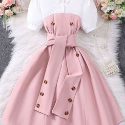 INCLUD Girls Puff Sleeve Shirt Midi Dress-image-49