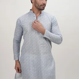 DIOGO LOUIS Men Cotton Linen Floral Printed Long Kurta-picture-57