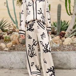 all about you Printed Shirt Collar Shirt With Trousers Co-Ords-38