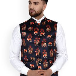 VEERA PARIDHAAN Printed Mandarin Collar Nehru Jackets-picture-43