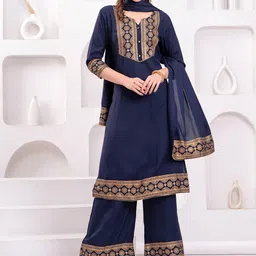 JC4U Women Floral Printed Regular Gota Patti Kurta with Palazzos With Dupatta-picture-21
