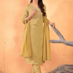 Laxmipati Geometric Self Design Sequinned Round Neck Kurta With Trousers & Dupatta-4