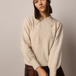 ONLY Women Solid Pullover Embellished Ribbed Sweater-image-100
