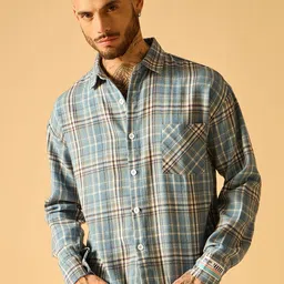 AKS Men Standard Semi Sheer Checked Casual Shirt-image-12