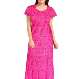 Pure Cotton Printed Nighty Nightrdess Maxi Gown For Women-image-83
