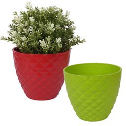 Kuber IndustriesKuber Industries Set Of 2 Red & Green Textured Duro Flower Planters-28