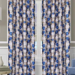 Myntra Elegant Homes Set of 2 Beige & Blue Floral Room Darkening Long Door Curtains-picture-11