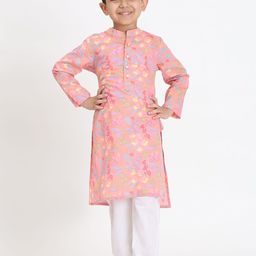 Maaesa Boys Tropical Printed Mandarin Collar Pure Cotton Kurta With Pyjama-image-18