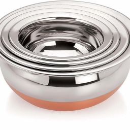 Stainless Steel Ramekin Bowl SA1 4 Pic Bowls Stainless Steel Copper Bottom Cookware Set | Container | Tope | Patila | Tapeli | Handi | Kitchen Cooking and Serving Bowl | Dining Set | Pot Sets | Cooking Serving Biryani | Punjabi Pot Pan Combo Handi |Chiken Fish And Rice Boil | Stainless Steel Copper Base Gas Compatible Handi Set | Prabhu Chetty, Curved Copper Plate at Bottom, Best Quality Stainless Steel Copper Bottom 5 Pic Handi Pot Set, Brown & Steel, 5 Pic Handi Copper Vegetable Bowl ,Cooking Dinner Table Serving Biryani Pot Handi Kadhai , Panikarilikka Steel Handi4 Pi-8