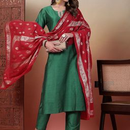 Sangria Embroidered Straight Kurta & Trousers With Dupatta-57