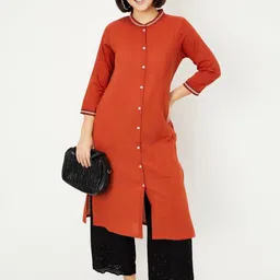 max Thread Work Band Collar Straight Kurta-32