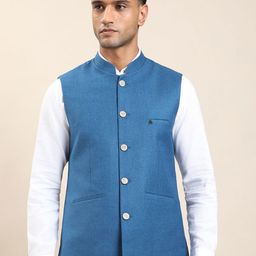 Turtle Self-Design Slim-Fit Pure Cotton Woven Nehru Jacket-image-74