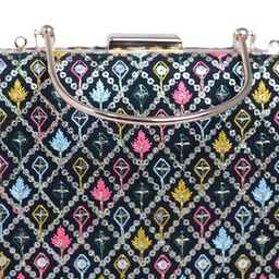 ARTKLIM Floral Embroidered Thread Work And Sequinned Box Clutch image 3