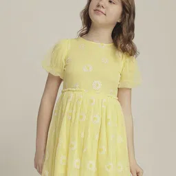 Vero Moda Girls Floral Embroidered Puff Sleeve Tulle Fit & Flare Dress-picture-8