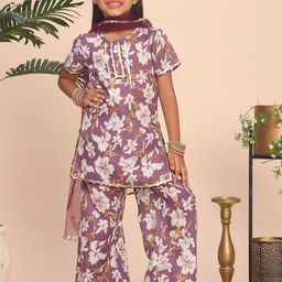 Cutiekins Girls Floral Printed Regular Gotta Patti Kurta with Palazzos & With Dupatta-picture-40