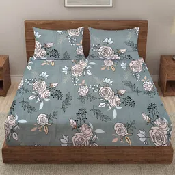 THE little BIG STORE Green & Pink Floral 260 TC King Bedsheet with 2 Pillow Covers-image-63