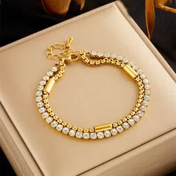 GOLDIWALA Stainless Steel Gold-Plated Artificial Stones Studded Wraparound Bracelet-37