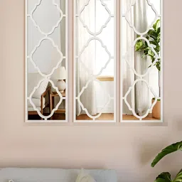 Homscape 3-Pcs WhiteRectangle Shaped Wooded WallMirrorDecor-3
