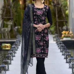 SHREE LAXMINARAYAN EXPORT Floral Embroidered Thread Work Kurta With Trousers & Dupatta-image-12