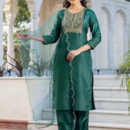 KALINI Women Floral Embroidered Sequinned Straight Kurta With Trousers & Dupatta-image-57