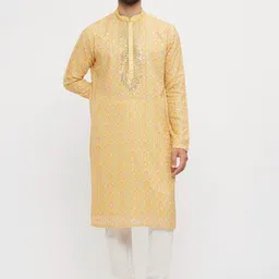 Twamev Men Ethnic Motifs Embroidered Regular Mirror Work Kurta with Churidar-picture-13
