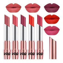 VOLO Set Of 5 Creme Matte Lipstick - 3.5 g -Light Peach-Dark Peach-Rose Pink-Coral-Pink-image-88