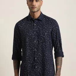 Turtle Men Relaxed Slim Fit Floral Printed Spread Collar Cotton Casual Shirt-image-72