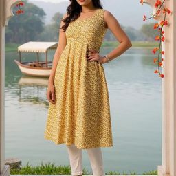 SZN Geometric Printed Cotton Tie-Ups At Back Anarkali Kurta-image-7