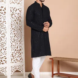 Anouk Men Embroidered Regular Sequinned Kurta with Pyjamas image 4
