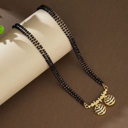 ATIBELLE Gold-Plated Artificial Stones Studded and Beaded Mangalsutra-image-83