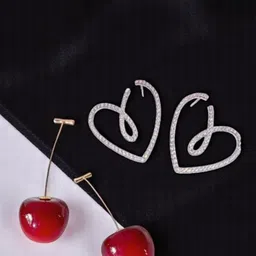 FIMBUL Set Of 2 Silver Plated American Diamond Studded Heart Shaped Antique Drop Earrings-26