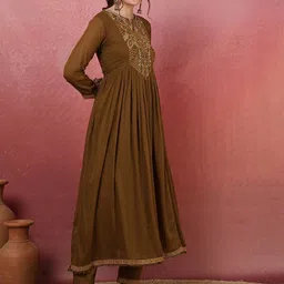 NISHABD Women Embroidered Regular Sequinned Kurta with Palazzos & With Dupatta image 2